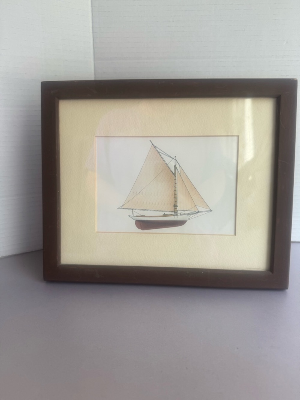Framed Sailboat Print with Brown Wood Frame